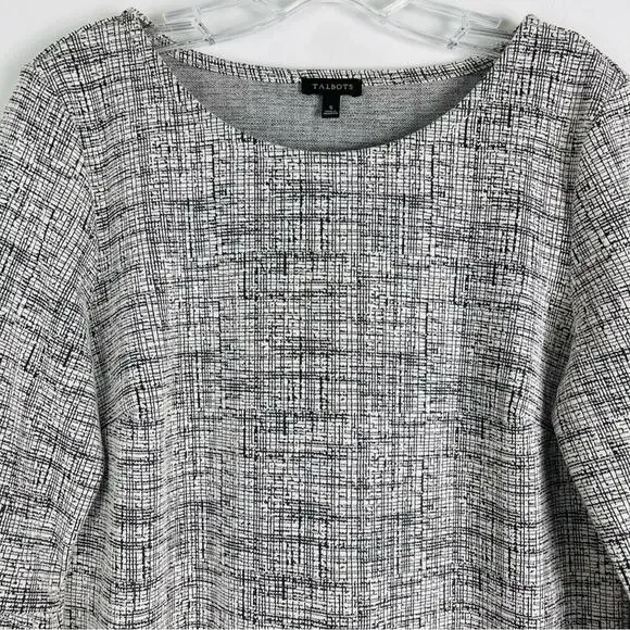 Talbots cream black stretchy knit bell sleeve preppy office top small - Picture 2 of 8